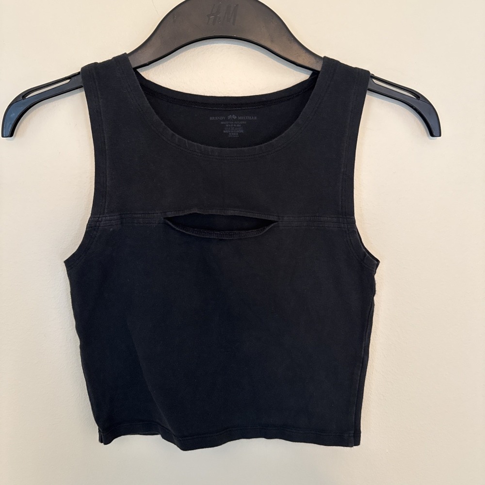 Brandy Melville Black Cropped Tank Top Chest Cut Out , O/S